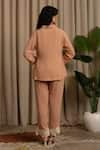 Shop_Vanshika Agarwal Label_Peach Georgette Applique, Embroidery Collared Lancet Floral Shirt And Pant Set _at_Aza_Fashions