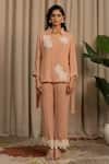 Buy_Vanshika Agarwal Label_Peach Georgette Applique, Embroidery Collared Lancet Floral Shirt And Pant Set _at_Aza_Fashions