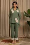 Buy_Vanshika Agarwal Label_Green Georgette Applique Collared Lancet Floral Shirt And Pant Set _Online_at_Aza_Fashions