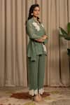 Shop_Vanshika Agarwal Label_Green Georgette Applique Collared Lancet Floral Shirt And Pant Set _at_Aza_Fashions