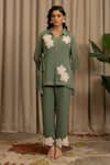 Buy_Vanshika Agarwal Label_Green Georgette Applique Collared Lancet Floral Shirt And Pant Set _at_Aza_Fashions