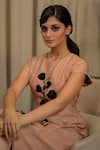 Vanshika Agarwal Label_Beige Bemberg Applique Round Neck Liora Embroidered Floral Midi Dress _Online_at_Aza_Fashions