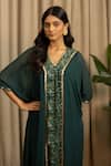 Buy_Vanshika Agarwal Label_Green Georgette Embroidery, Sequins V-neck Yani Kaftan And Inner Set _Online_at_Aza_Fashions