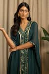 Shop_Vanshika Agarwal Label_Green Georgette Embroidery, Sequins V-neck Yani Kaftan And Inner Set _Online_at_Aza_Fashions