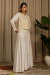 Shop_Vanshika Agarwal Label_White Bemberg, Organza, Georgette Sequins Moon Geometric Overlay Top And Pant Set _at_Aza_Fashions