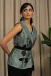 Buy_Vanshika Agarwal Label_Green Georgette, Organza, Cotton Embroidery Raya Sleeveless Jacket And Pant Set _Online_at_Aza_Fashions