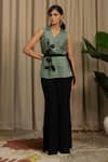 Buy_Vanshika Agarwal Label_Green Georgette, Organza, Cotton Embroidery Raya Sleeveless Jacket And Pant Set _at_Aza_Fashions