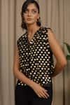 Buy_Vanshika Agarwal Label_Black Organza, Cotton Sequins V-neck Sora Jacket, Inner And Pant Set _Online_at_Aza_Fashions