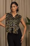 Shop_Vanshika Agarwal Label_Black Organza, Cotton Sequins V-neck Sora Jacket, Inner And Pant Set _Online_at_Aza_Fashions