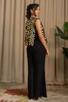 Shop_Vanshika Agarwal Label_Black Organza, Cotton Sequins V-neck Sora Jacket, Inner And Pant Set _at_Aza_Fashions
