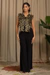 Buy_Vanshika Agarwal Label_Black Organza, Cotton Sequins V-neck Sora Jacket, Inner And Pant Set _at_Aza_Fashions