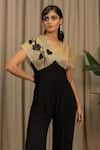 Buy_Vanshika Agarwal Label_Black Organza, Georgette Embroidery, Moco And Jumpsuit With Floral Applique _Online_at_Aza_Fashions