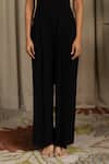 Vanshika Agarwal Label_Black Organza, Georgette Embroidery V-neck Moco And Floral Applique Jumpsuit _Online_at_Aza_Fashions