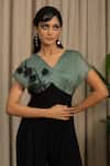 Buy_Vanshika Agarwal Label_Black Organza, Georgette Embroidery V-neck Moco And Floral Applique Jumpsuit _Online_at_Aza_Fashions