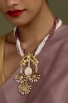 Buy_Hetal Shah_Gold Plated Trio Motif Pearl Drop Necklace _at_Aza_Fashions