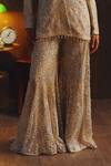 Twenty Nine_Blush Net Mirrors, Beads V-neck Mirrorwork Beadwork Embellished Bootcut Pant _Online_at_Aza_Fashions