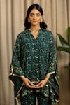 Vanshika Agarwal Label_Green Georgette, Cotton Sequins, Embroidery Zuna Kaftan Top And Pant Set _Online_at_Aza_Fashions