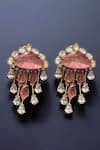 Amaara Jewels_Peach Stones, Crystals Coralline Drops And Clear Earrings _Online_at_Aza_Fashions