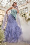 Shop_Baya_Lavender Tulle, Viscose, Net Beads, Sequins, Floral Corset Lehenga Set 