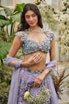 Baya_Lavender Viscose Embroidery, Sequins, Beads Sweetheart Floral And Lehenga Set _at_Aza_Fashions