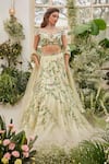 Buy_Baya_Lime Viscose Embroidery, Sequins, Beads, Floral Lehenga, Blouse And Dupatta Set _at_Aza_Fashions
