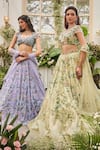 Buy_Baya_Lime Viscose Embroidery, Sequins, Beads, Floral Lehenga, Blouse And Dupatta Set _Online_at_Aza_Fashions