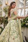 Baya_Lime Viscose Embroidery, Sequins, Beads, Floral Lehenga, Blouse And Dupatta Set _Online_at_Aza_Fashions