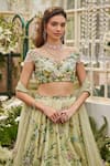Buy_Baya_Lime Viscose Embroidery, Sequins, Beads, Floral Lehenga, Blouse And Dupatta Set 