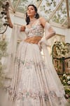 Buy_Baya_Ivory Viscose Embroidery, Beads, Sequins, Pearls 3d Floral And Lehenga Set _Online_at_Aza_Fashions