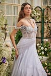Shop_Baya_Blue Viscose Embroidery, Beads, Sequins, Pearls Floral Off-shoulder Gown _Online_at_Aza_Fashions