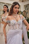 Baya_Blue Viscose Embroidery, Beads, Sequins, Pearls Floral Off-shoulder Gown _at_Aza_Fashions