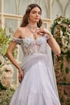 Buy_Baya_Blue Viscose Embroidery, Beads, Sequins, Pearls Floral Off-shoulder Gown 