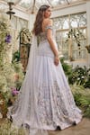 Baya_Blue Viscose Embroidery, Beads, Sequins, Pearls Floral Off-shoulder Gown _Online_at_Aza_Fashions