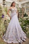 Buy_Baya_Blue Viscose Embroidery, Beads, Sequins, Pearls Floral Off-shoulder Gown _at_Aza_Fashions