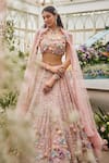 Baya_Blush Viscose Sequins, Beads, Embroidery, 3d Floral Applique And Lehenga Set _Online_at_Aza_Fashions