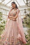 Shop_Baya_Blush Viscose Sequins, Beads, Embroidery, 3d Floral Applique And Lehenga Set _Online_at_Aza_Fashions
