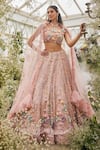 Buy_Baya_Blush Viscose Sequins, Beads, Embroidery, 3d Floral Applique And Lehenga Set _at_Aza_Fashions