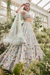 Baya_Mint Viscose Embroidery, Pearls, Sequins, Beads, 3d Floral And Lehenga Set _Online_at_Aza_Fashions