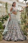 Buy_Baya_Mint Viscose Embroidery, Pearls, Sequins, Beads, 3d Floral And Lehenga Set 