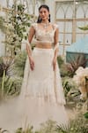 Baya_Ivory Viscose Beads, Sequins, Pearls, Embroidery, Applique, And Hand Lehenga Set _Online_at_Aza_Fashions