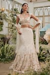 Buy_Baya_Ivory Viscose Beads, Sequins, Pearls, Embroidery, Applique, And Hand Lehenga Set _at_Aza_Fashions