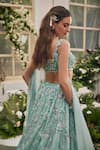 Shop_Baya_Aqua Viscose, Net Embroidery, Beads, Sequins, Pearls Floral Hand Lehenga Set _Online_at_Aza_Fashions
