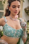 Baya_Aqua Viscose, Net Embroidery, Beads, Sequins, Pearls Floral Hand Lehenga Set _at_Aza_Fashions