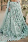 Shop_Baya_Aqua Viscose, Net Embroidery, Beads, Sequins, Pearls Floral Hand Lehenga Set 