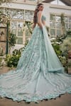 Baya_Aqua Viscose, Net Embroidery, Beads, Sequins, Pearls Floral Hand Lehenga Set _Online_at_Aza_Fashions