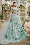 Buy_Baya_Aqua Viscose, Net Embroidery, Beads, Sequins, Pearls Floral Hand Lehenga Set _at_Aza_Fashions