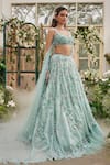 Baya_Aqua Viscose, Net Embroidery, Beads, Sequins, Pearls Floral Hand Lehenga Set _Online