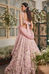Baya_Blush Viscose, Net Embroidery, Applique, Sequins, 3d Floral And Lehenga Set _Online_at_Aza_Fashions