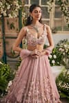 Shop_Baya_Blush Viscose, Net Embroidery, Applique, Sequins, 3d Floral And Lehenga Set _Online_at_Aza_Fashions