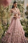 Baya_Blush Viscose, Net Embroidery, Applique, Sequins, 3d Floral And Lehenga Set _at_Aza_Fashions